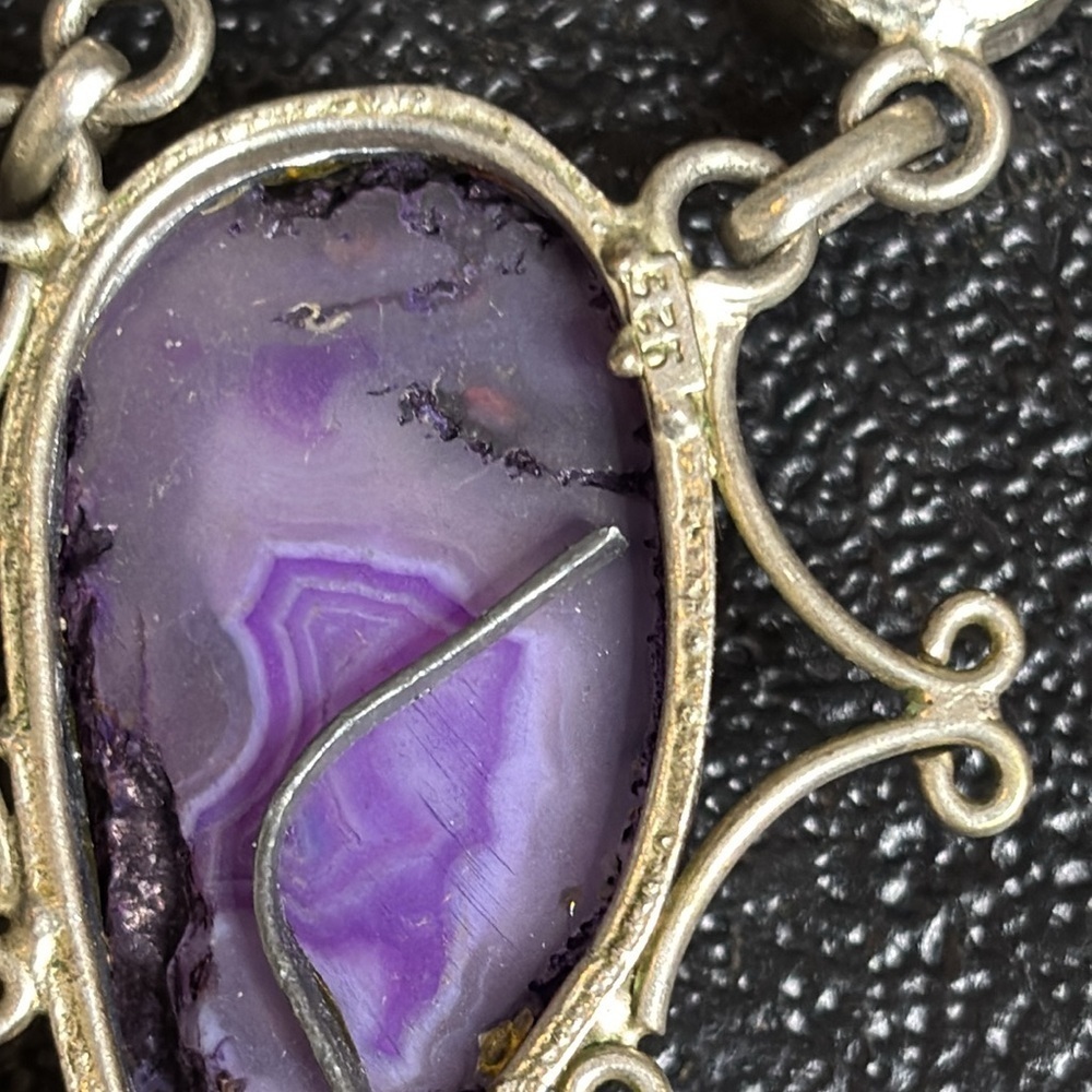925 Lapis Purple Quartz Druzy Iolite Biwa Pearl Gemstone Silver Necklace​ - Picture 8 of 9